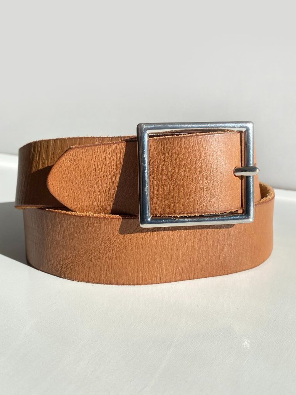 Urban Outfitters Belt Cowhide Leather Tan Square Silver Buckle Size M